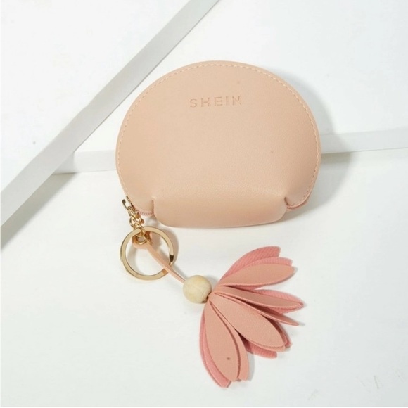 NWT SHEIN Peach Pink Logo Coin Purse Zip Pouch - Picture 1 of 3